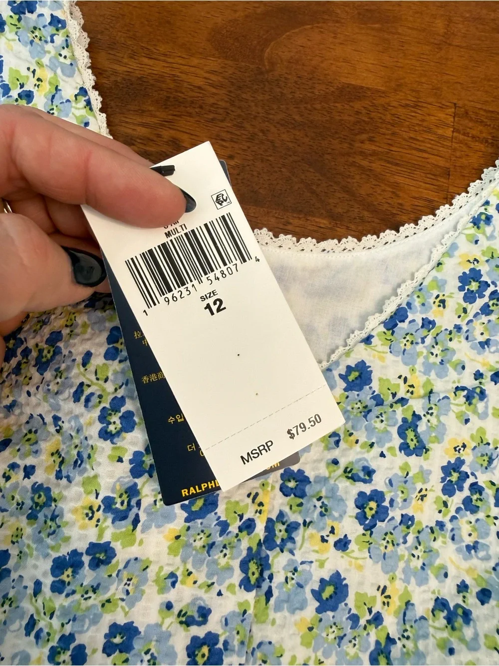 Polo Ralph Lauren Girls Floral Tiered Dress Size 12 NWT Blue Green Cap Sleeve